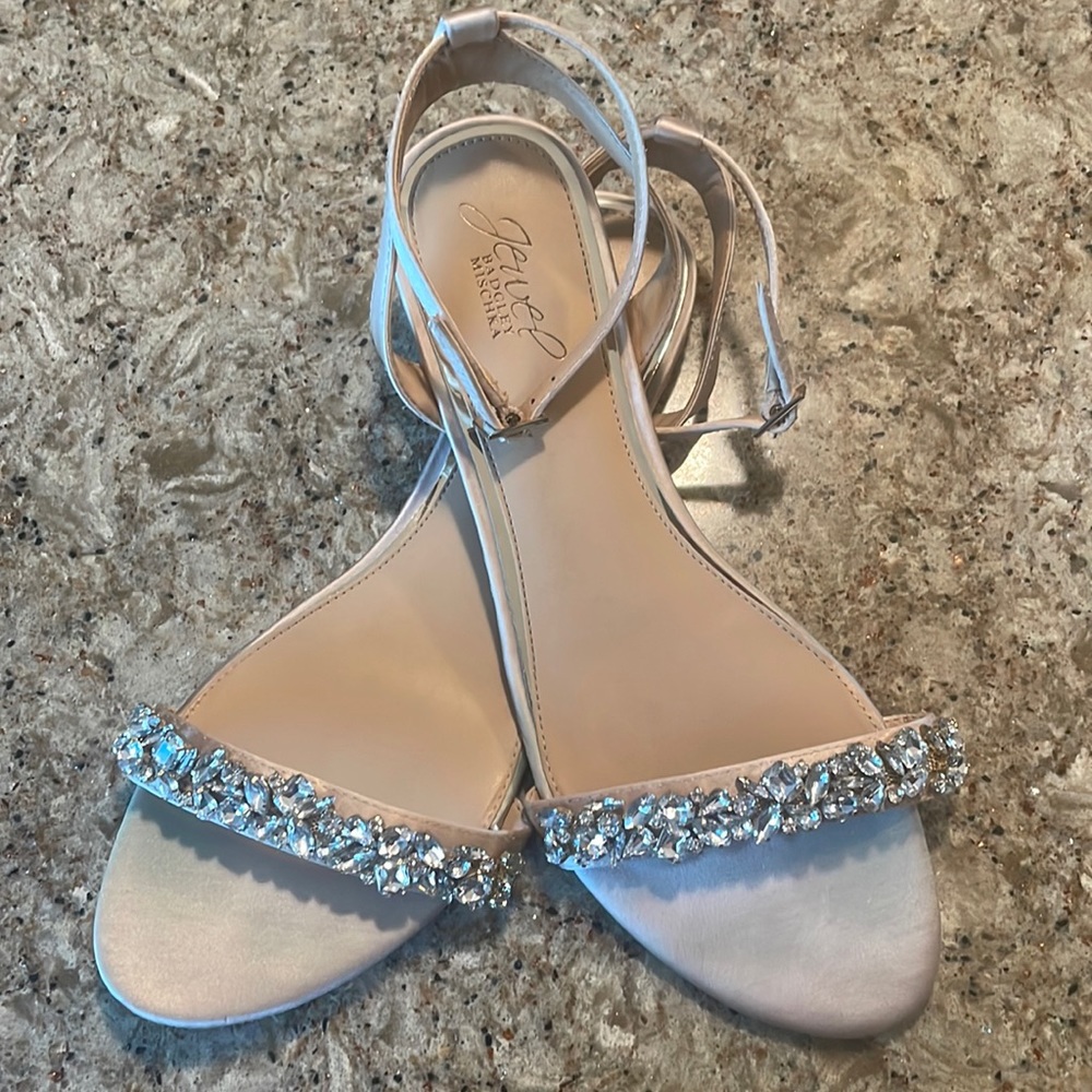Nude Beaded Jewel Badgley Mischka Strappy Flat Sandal